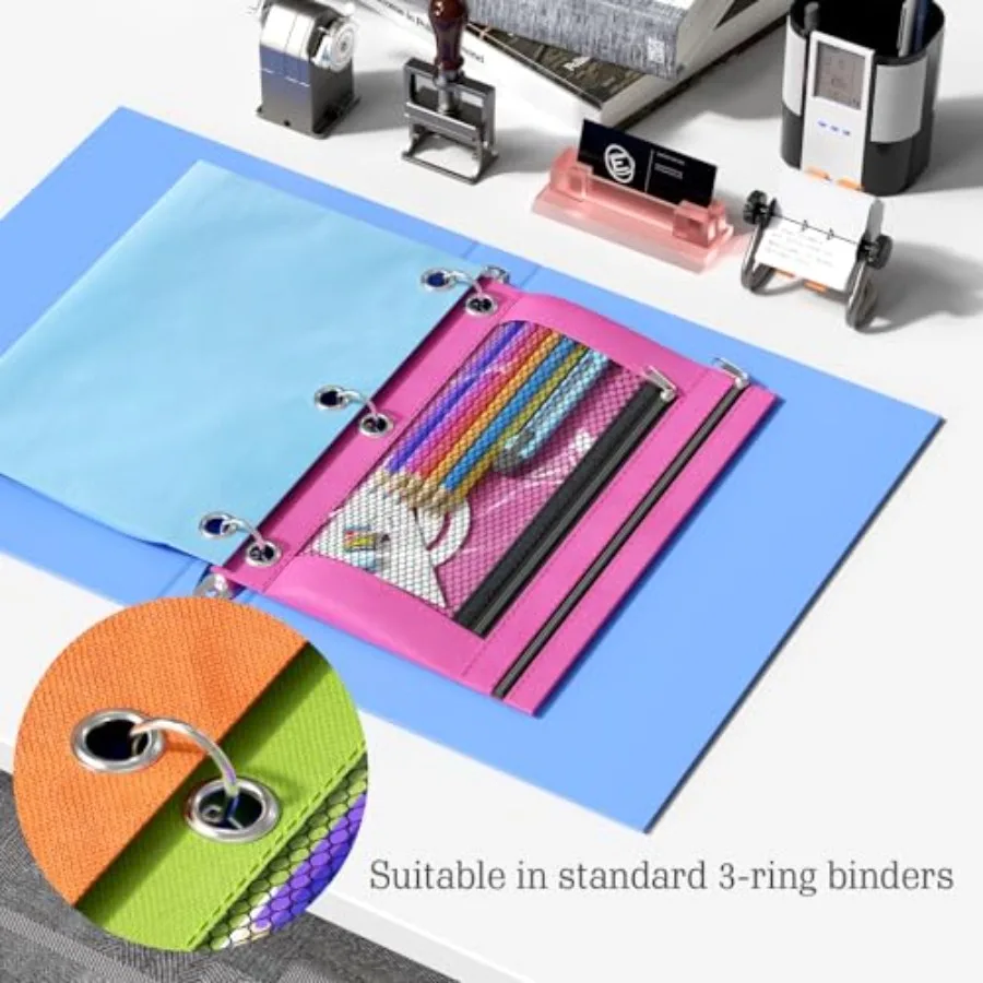 Binder Peil Pouches Peil Pouch for 3 Ring Binder Double Pocket Clear Window Peil Case for Binder Zippered Peil Pouches with Riv