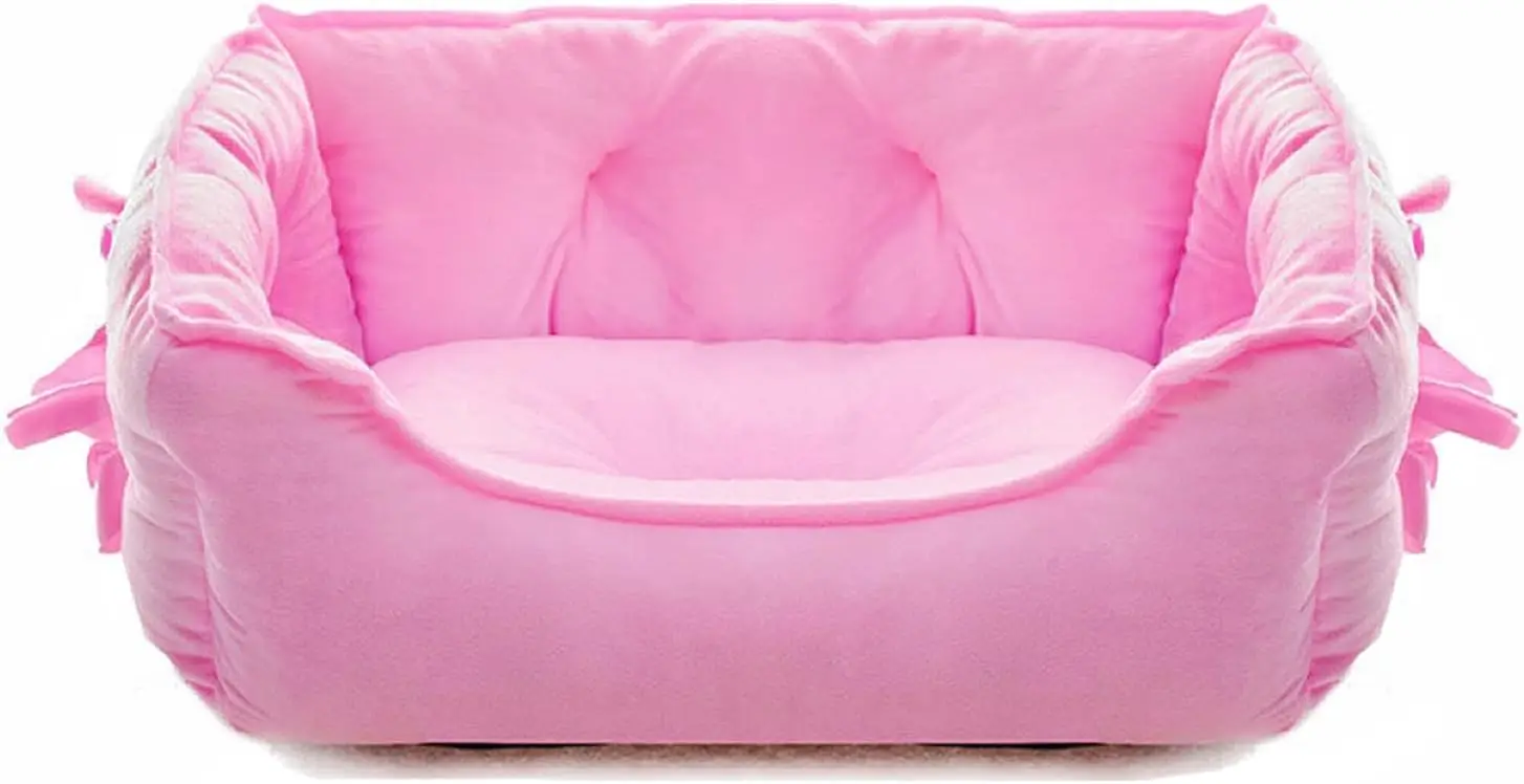 

Cute Pink Princess Dog Bed for Small Dogs & Kittens, Breathable Bowknot Pet Cushion with Waterproof Bottom