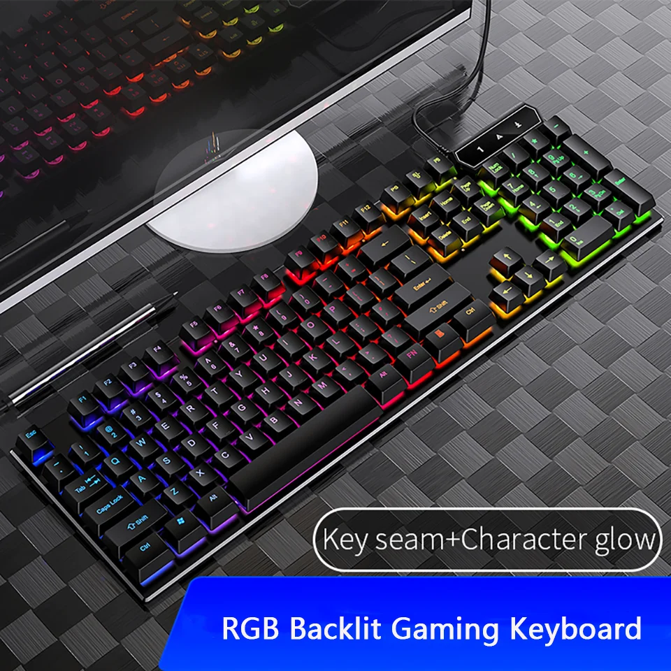 

Wired Gaming Keyboard Mechanical Feel Backlit Keyboard Luminous 104 Keys For PC Computer Gamer USB Cable RGB Backlight Keyboards