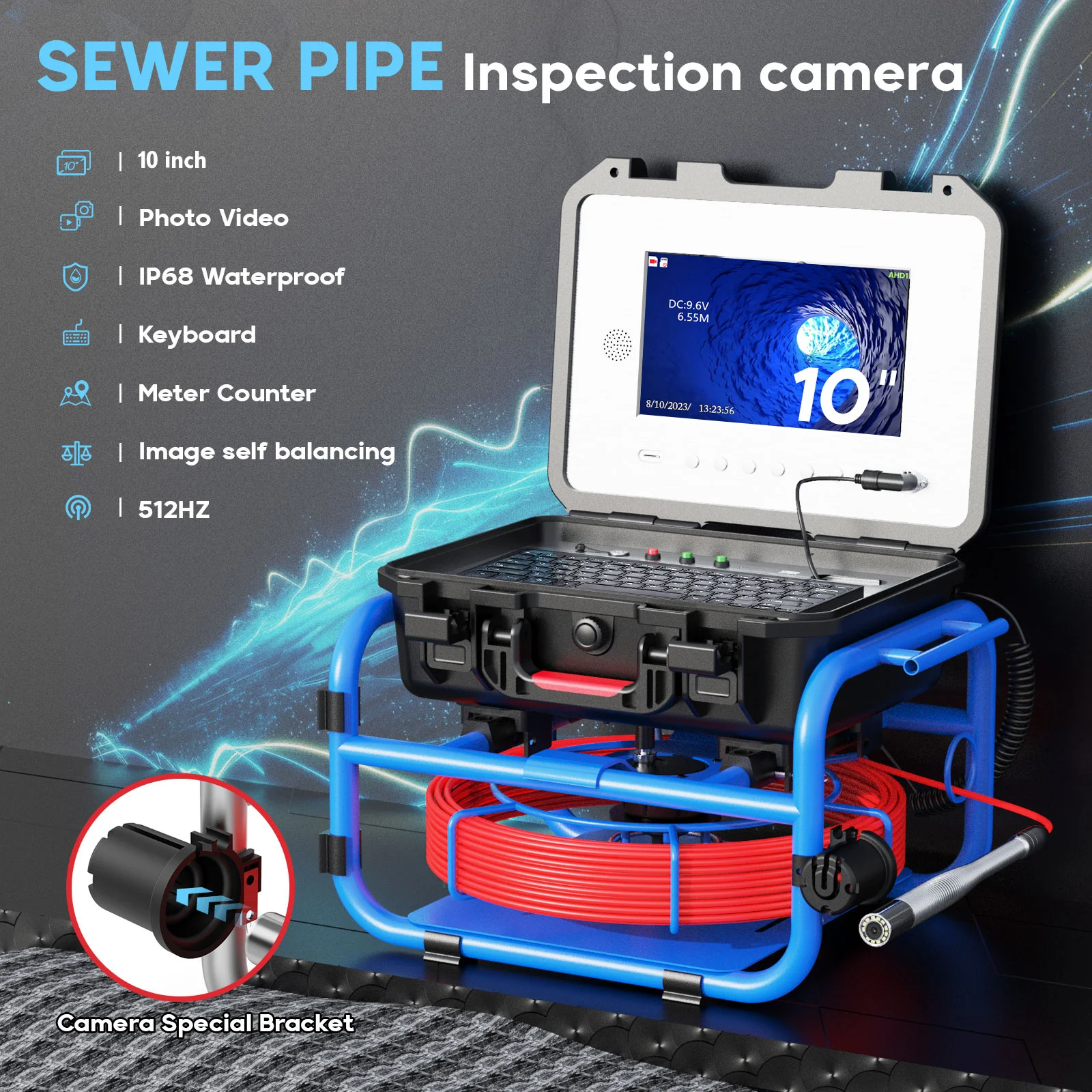 50M Sewer Pipe 10 Inch IPS Screen 512Hz Locator Self-Leveling 5mm Cable Drain Endoscope