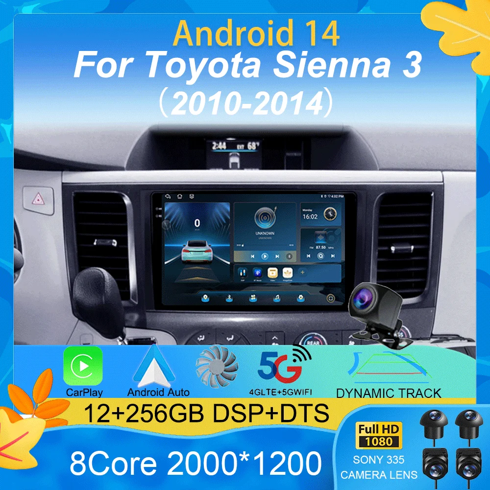 

Android 15 Carplay Auto 2K Screen Car Radio Multimedia Video Player For Toyota Sienna 3 XL30 2010 - 2014 2 din Autoradio Stereo