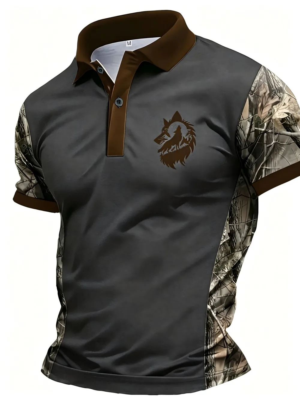 New Men's Summer Creative Double Wolf Moon Print Comfortable and Breathable Polo Short-Sleeved T-Shirt Outdoor Casual Top