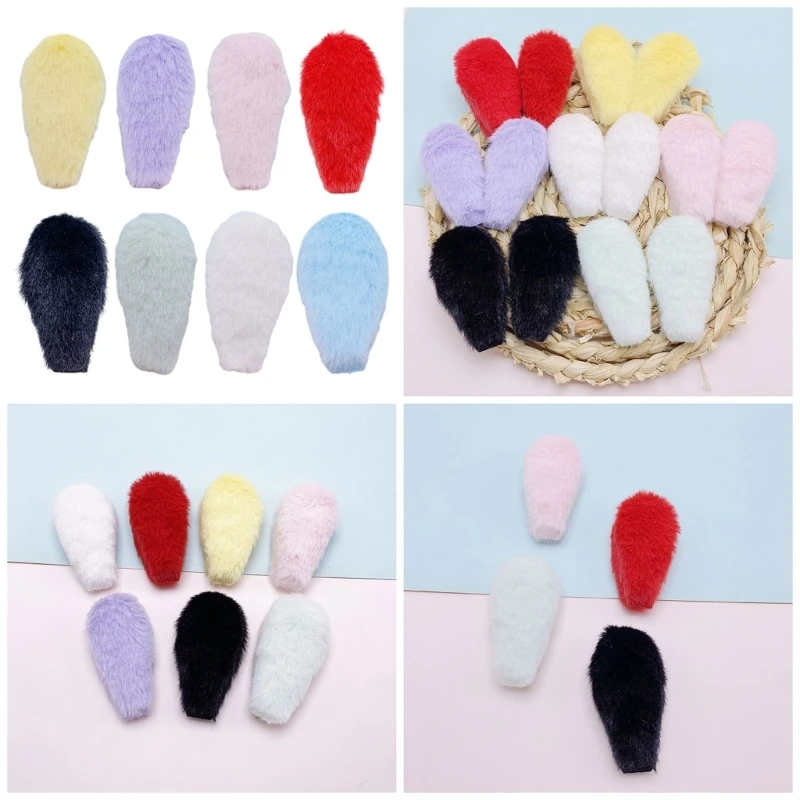 10 Pcs DIY Padded Appliques Plush Furry Hairpin Handmade Rabbit Ears Hair Barrettes Trendy Decor for Hair Clip