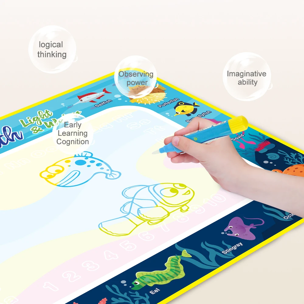 2023 New Arrivals Magic Water Drawing Mat with Fluorescent Pen Painting Board Early Educational Toys Montessori Toys for Kids