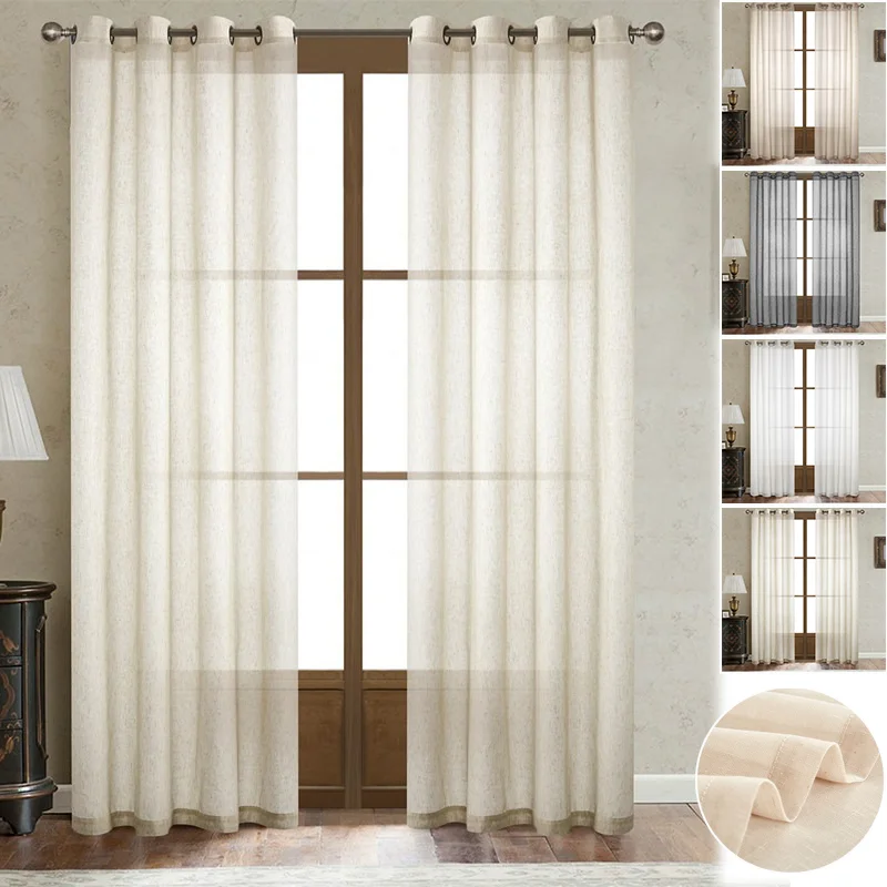 1PC Linen Look Curtains Solid Color Ready-made Curtains Modern Minimalist for Living Room Bedroom Villa Window Living Room Decor