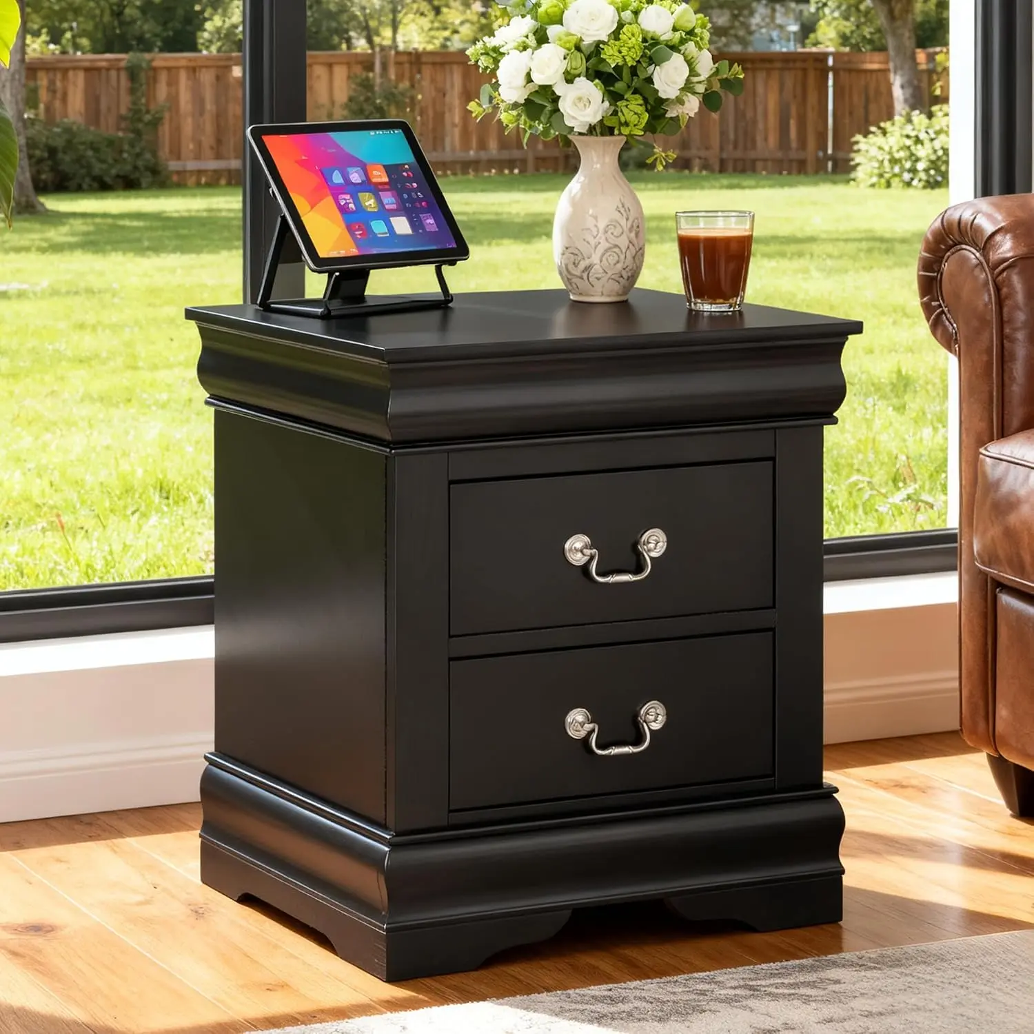 Solid Wood Nightstand Fully Assembled 2 Drawers 22 Inch Bedside Table for Bedroom Living Room, Customized
