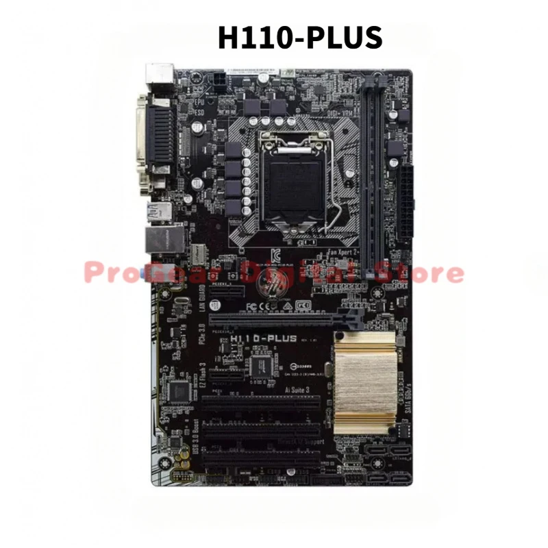 

Материнская плата ASUS H110-PLUS LGA1151 ATX DDR4, поддерживает процессоры 6-го/7-го поколения, с 3 слотами PCI
