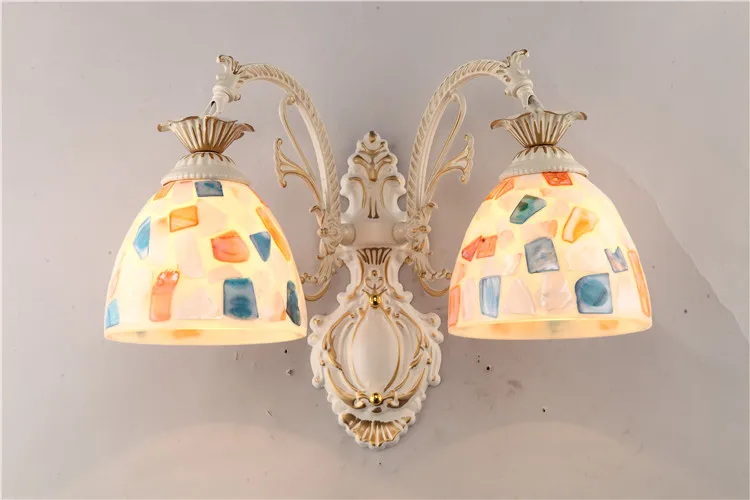 

Tiffany Retro Mediterranean Sea Stained Glass Shards Welding Decoration Shade Wall Lamp For Bedroom Aisle Balcony