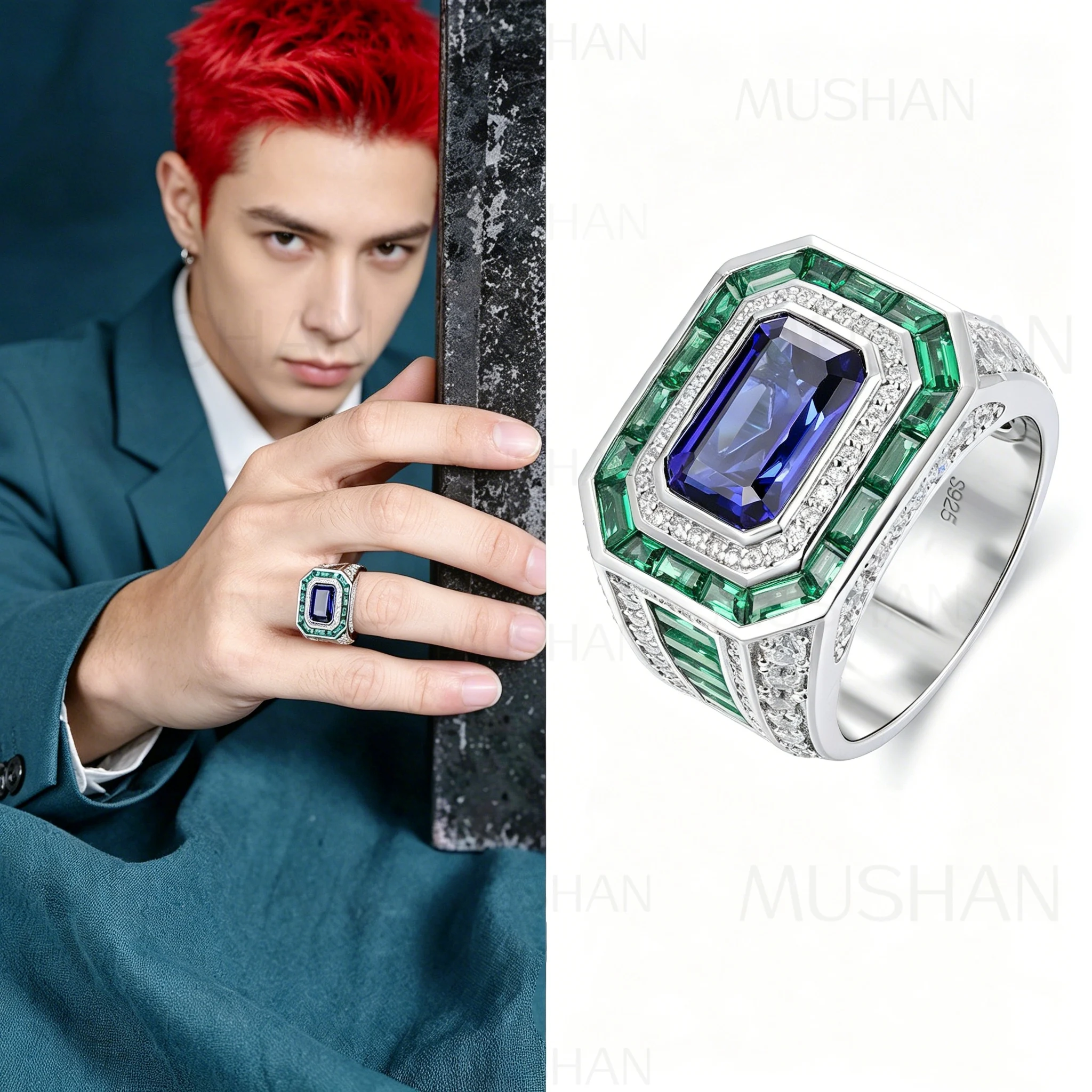 MUSHAN Bespoke Luxury Jewelry 925 Sterling Silver Rings Bands Lab Grown Gemstones Sapphire Emerald Rings Wedding Fine Jewelry