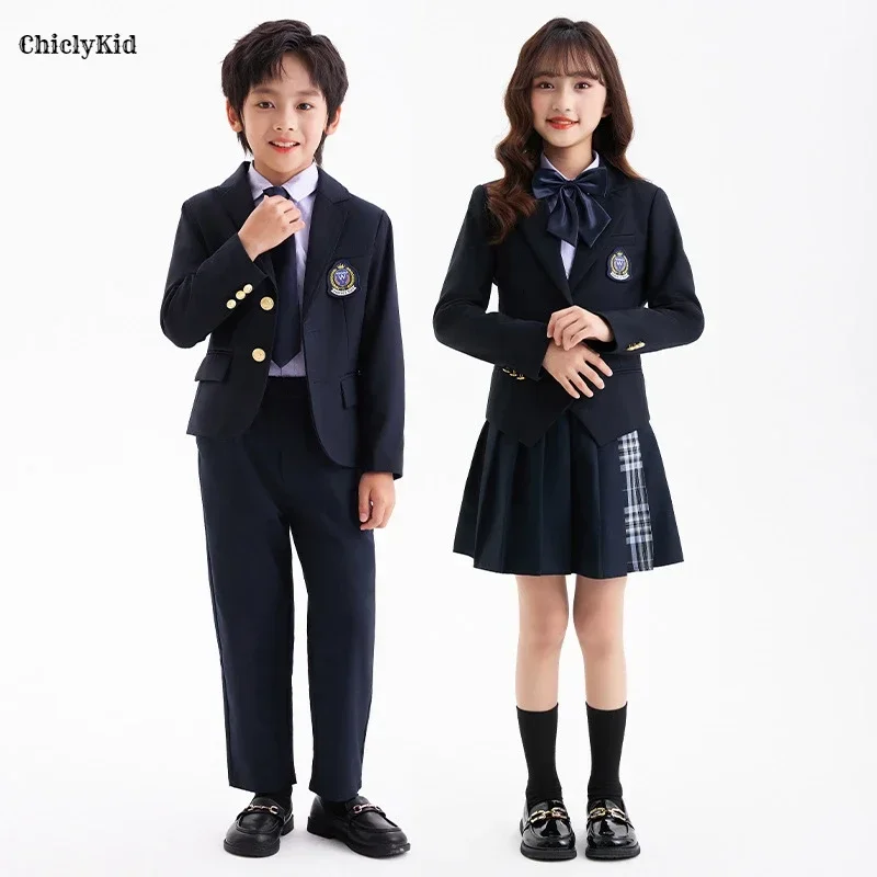 Children School Uniform Girls Jacket Pleated Skirt Suits Boys Formal Dress Toddler Student Clothes Sets Kids Korean Class Outfit