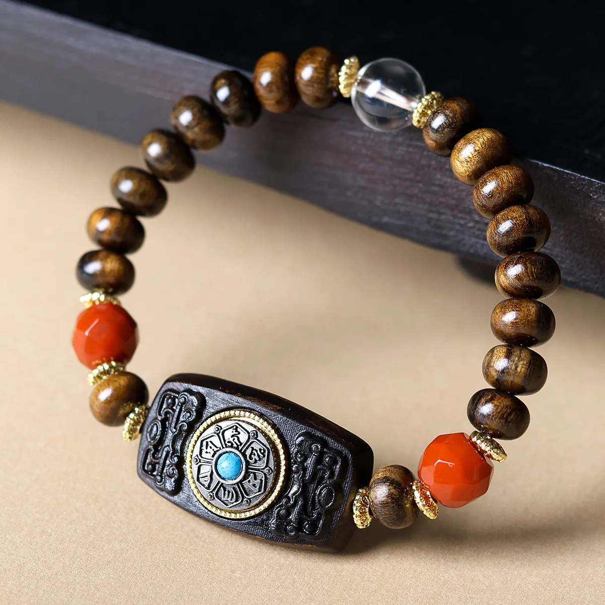 

Premium Agarwood Sandalwood Disc Beads Six Syllable Mantra Hand Plaque Mala Bracelet Prayer Beads Wenwan Jewelry For Men Women