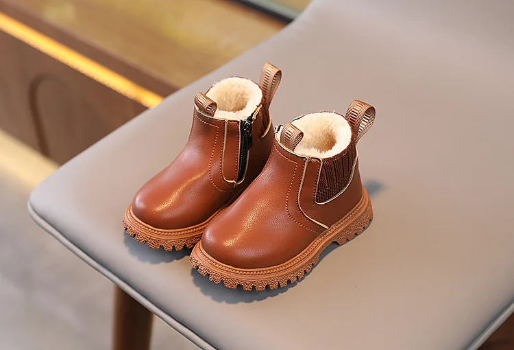 Herbst-Winter Baby Kinder Kurze Stiefel Warme Jungen Mädchen Schuhe PU-Leder Kinderstiefel Modische Kleinkindstiefel Kinder Schneeschuhe – Detail 3