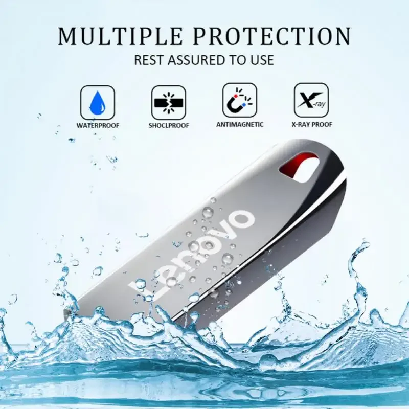 Lenovo-Waterproof Mini Pen Drive, USB Flash Drive, Disco U Portátil, Alta Velocidade, USB 3.0, Transmissão de Dados, Metal, Memória 512GB, 2TB, 1TB