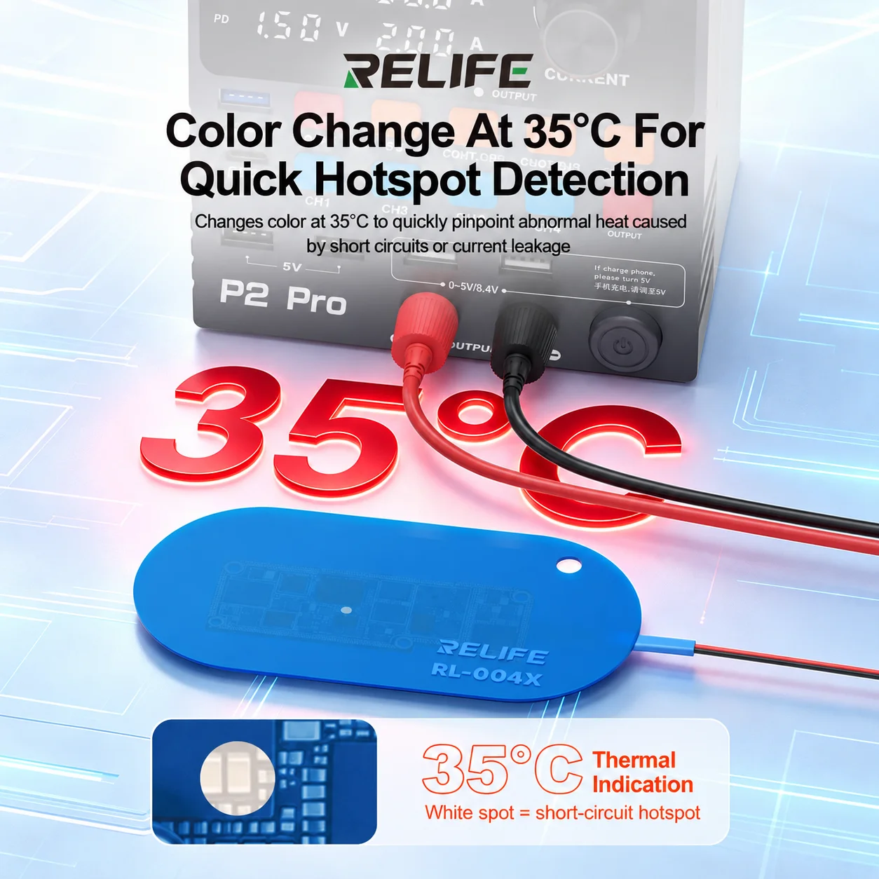 RELIFE RL-004X Motherboard Temperature Detection Film Changes Color 35° for Motherboard Repair Short Circuit Fault Location Tool