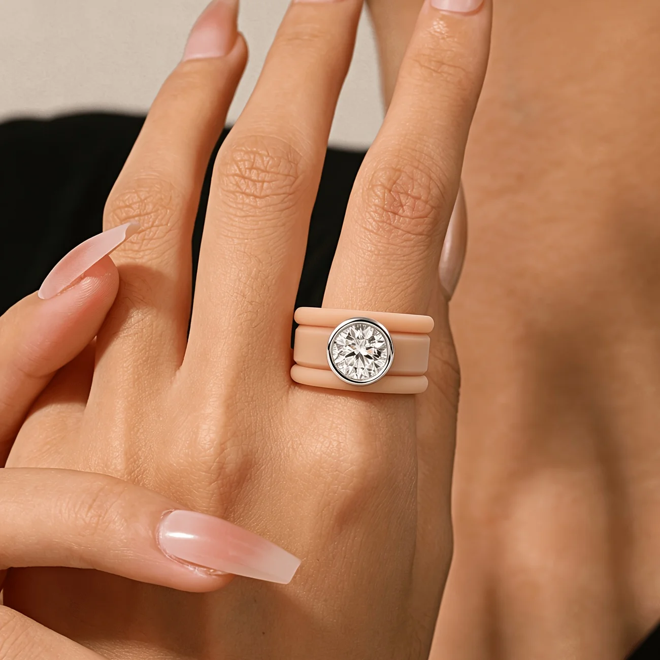 3pcs khaki round edge Women's  Ring, Encrusted with sparkling CZ,  anti-collision, suitable for daily work and life wear.