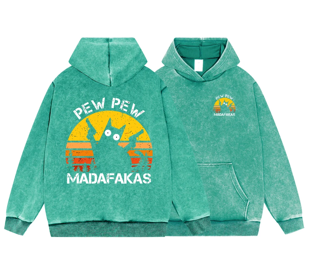 Pew Pew Madafakas Man Vintage Washed Cotton Hooded Harajuku Casual Pullover Fashion Oversize Autumn Warm Fur-Liner