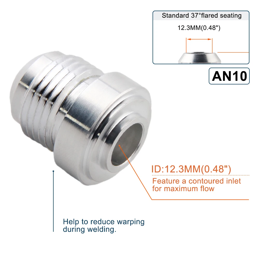 Top Quality Aluminum AN10-AN Straight Male Weld Fitting Adapter Weld Bung Nitrous Hose Fitting Silver JT1510