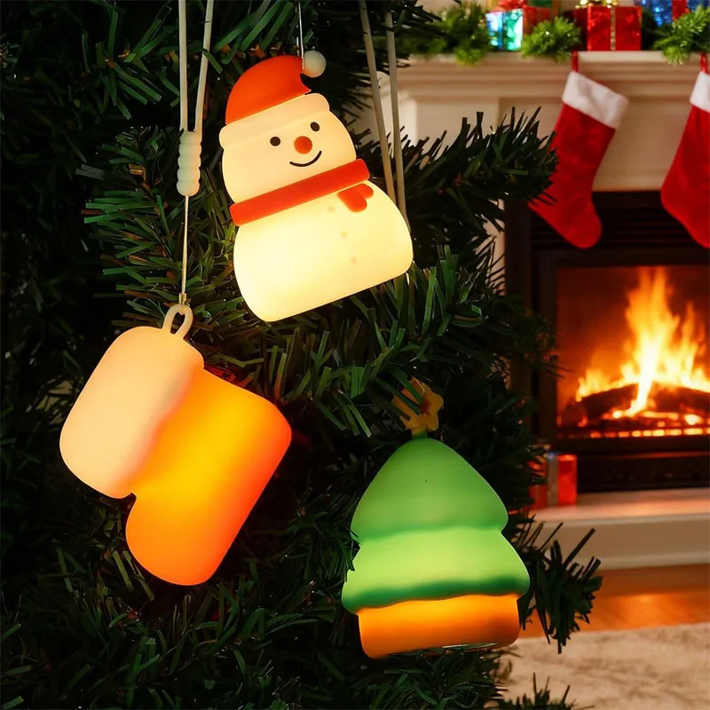 Árvore de natal silicone luz noturna botas de boneco de neve carregamento usb luz ambiente interruptor toque led pendurado luz squishy silicone