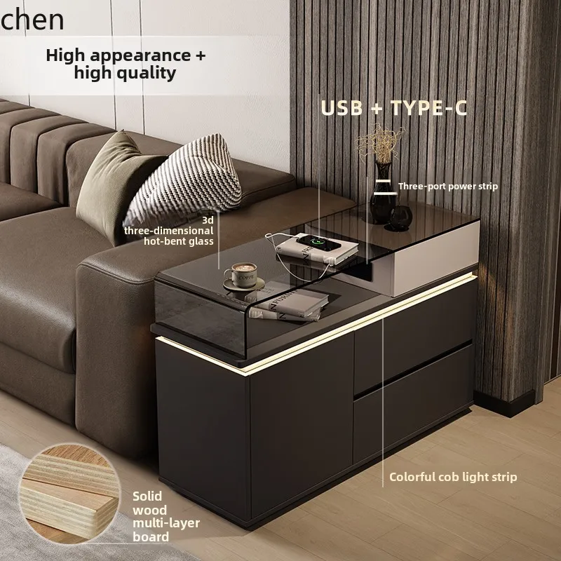 HXL – armoire d'appoint de canapé légère et créative, table d'appoint de luxe haut de gamme, petite table basse mobile en verre avec