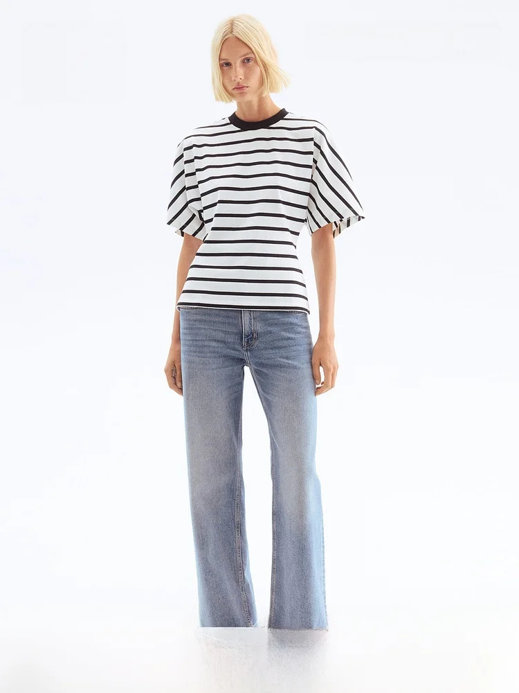 

H&M Women's Cotton T-shirt Casual Style round Neck Waist-Cinching Short Sleeve Summer Fashion Top Comfortable Breathable