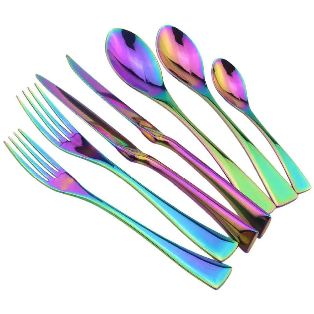 1-Pieces Rainbow Dinnerware Set Colorful Mirror Tableware Set Stainless Steel Western Cutlery Set Kitchen Accessories