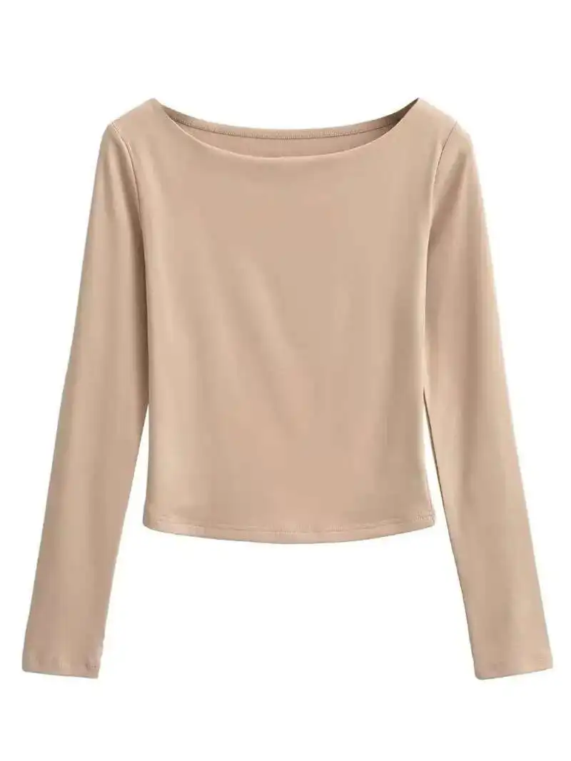 2024 Autunno/inverno Nuovo Sexy Slash Neck Off Spalla Manica Lunga Pullover Donna Semplice Colore Solido Casual Versatile Top 3621