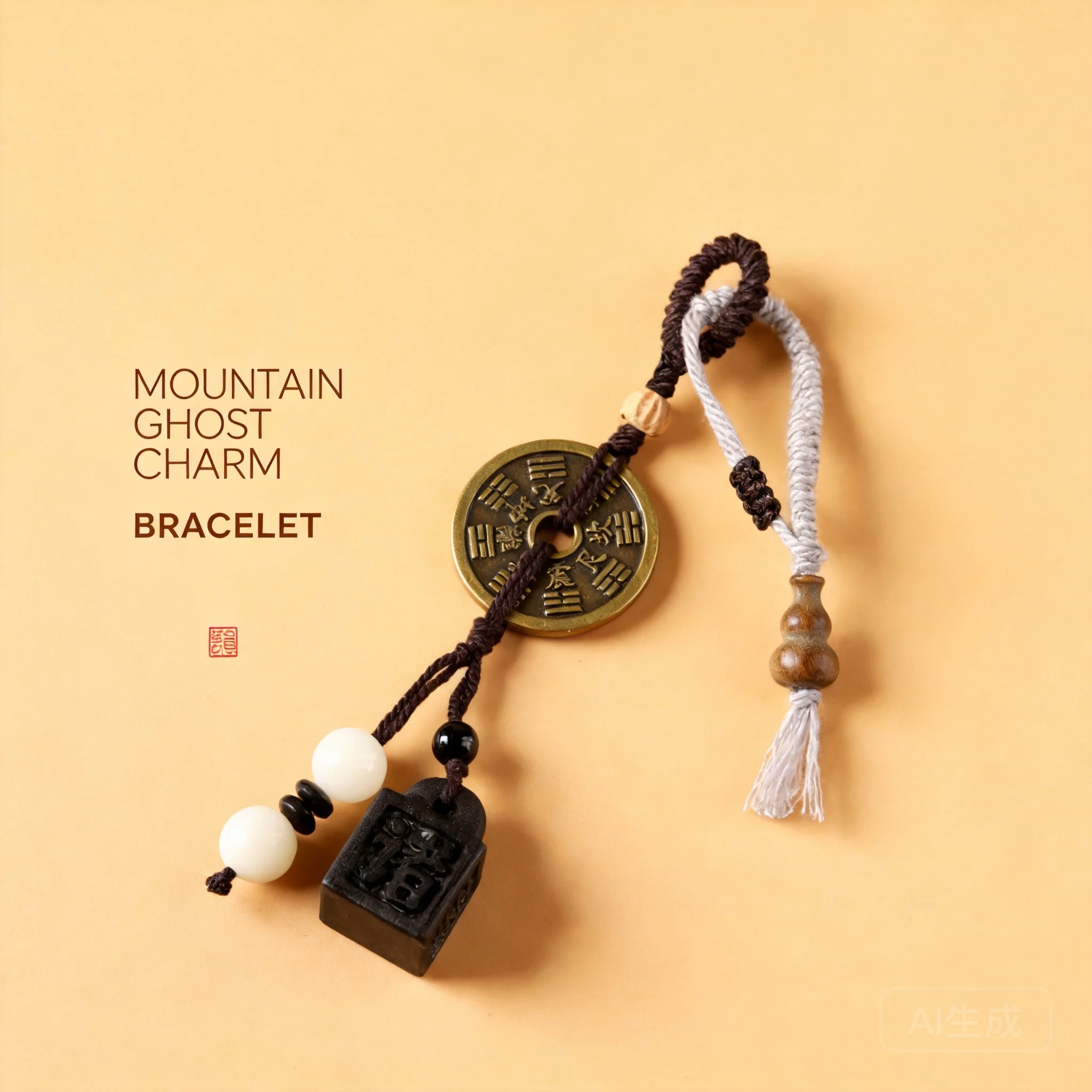 

Chinese Traditional Taoist Brass Mountain Ghost Lucky Coin Pendant Feng Shui Blessing Wealth Amulet Keychain Bag Hanger Car Orna