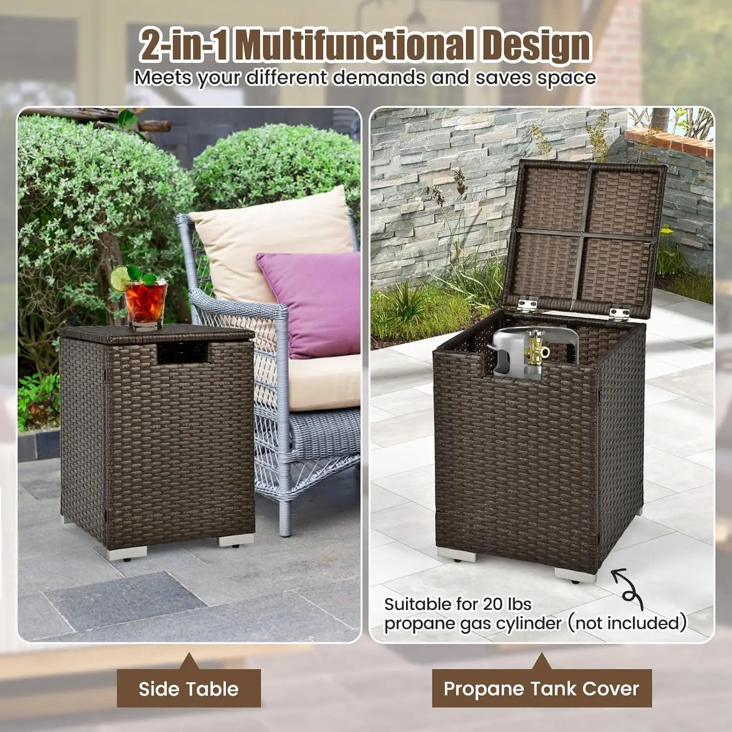 Mix Brown 2 - in - 1 Rattan Propane Gas Tank Cover Table for Outdoor Patio, Storage for 20 lbs Propane Tanks