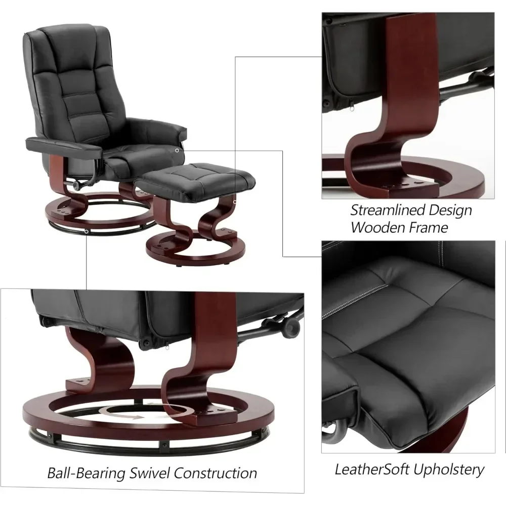 A Pedre Chair. Swivel Recliner With Ottoman, Multi-Position Leisure Office Chair With Adjus Back, Faux Leather Ergon