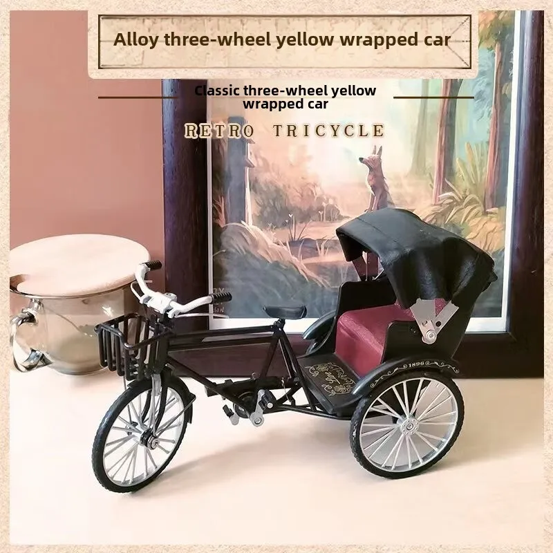 1:10 Mini Alloy Model Tricycles Diecast Retro Nostalgic Metal Finger Rickshaw Adult Simulation Collection Gifts Toys for Boys