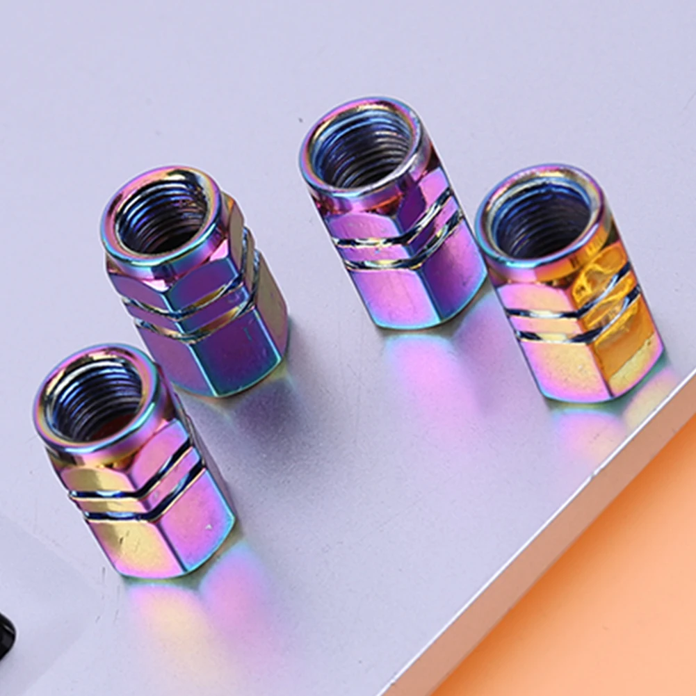 16/4pcs Hexagonal Aluminum Car Tire Valve Stem Caps Covers Colorful Motorcycle Bicycle Wheel Tire Valve Stem Caps Dustproof