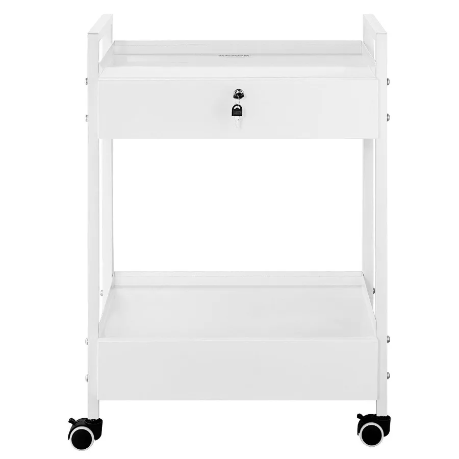 

Lab Cart 2 Tiers Stainless Steel Utility Cart Medical Cart with 2 Drawers Rolling Lab Cart White Paint Serving Cart with Swive