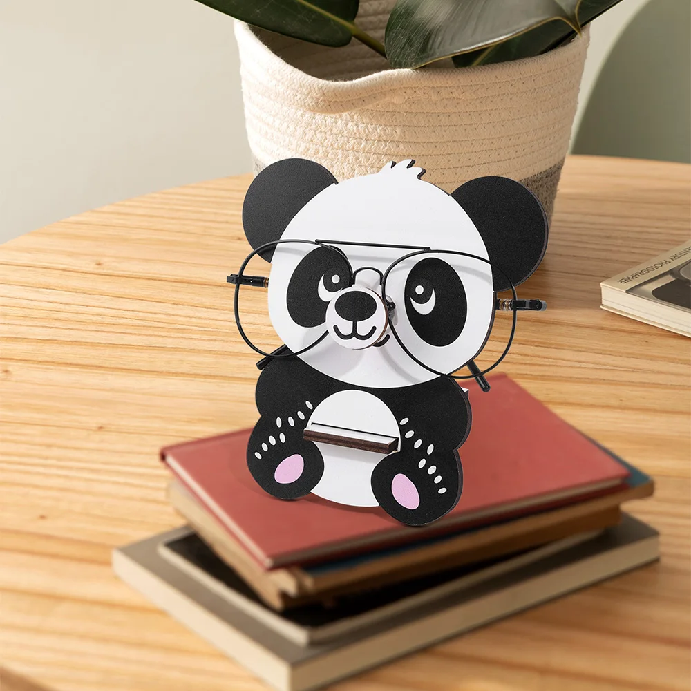 Cartoon Panda Glasses Display Stand Cute Animal Glasses Frame Sunglasses Display Stand Hand Carved Home Wooden Decoration 3D