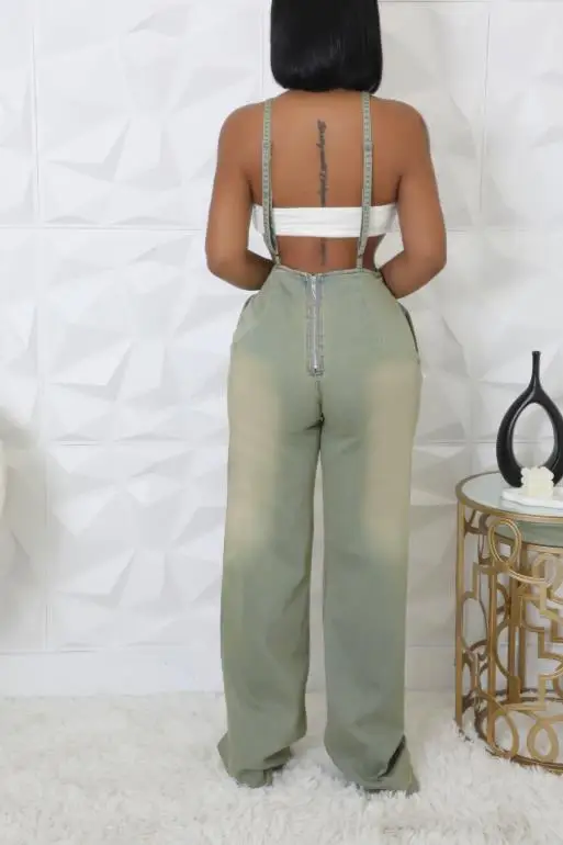 

Slim Fit Elastic Wash Denim Jumpsuit Tight Waist with Suspender Wide Leg Casual Comfortable Jumpsuit for Women
