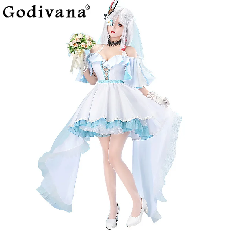 女性パーティーロールプレイドレスセットアニメゲーム原神インパクト衣装女性の夏のゴージャスな甘いウェディングドレスフルセット