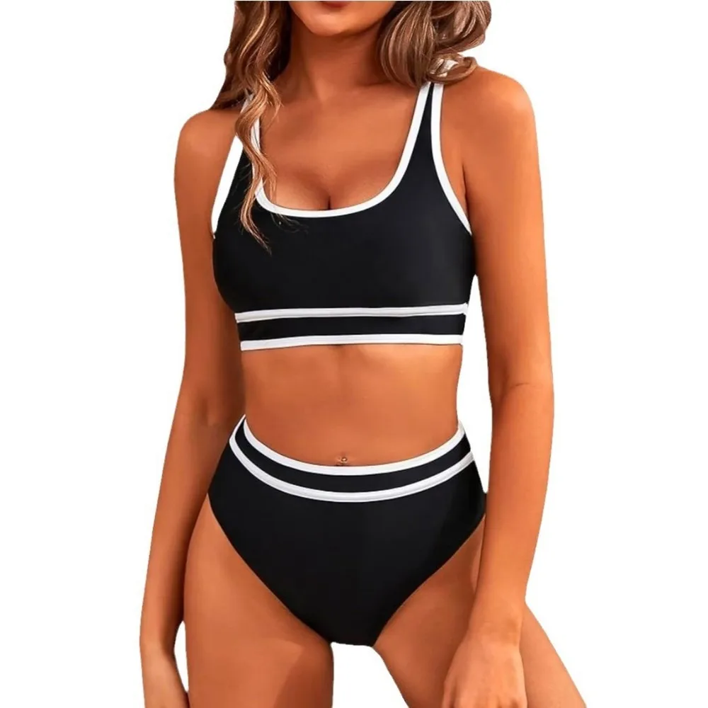 Women's Sexy Solid Color Bikini Set Two-Piece Swimwear Sport Push Up Halter Bathing Suit Summer Beach Vacation Tankini Swimsuits