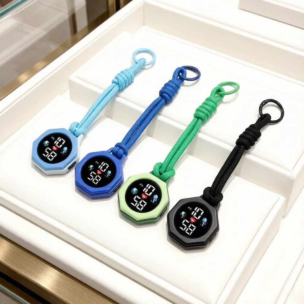 Smart LED Keychain Watch Octagon Digital Pendant Clock for Study Travel Perfect Students Backpack Charms Back-to-School Gift