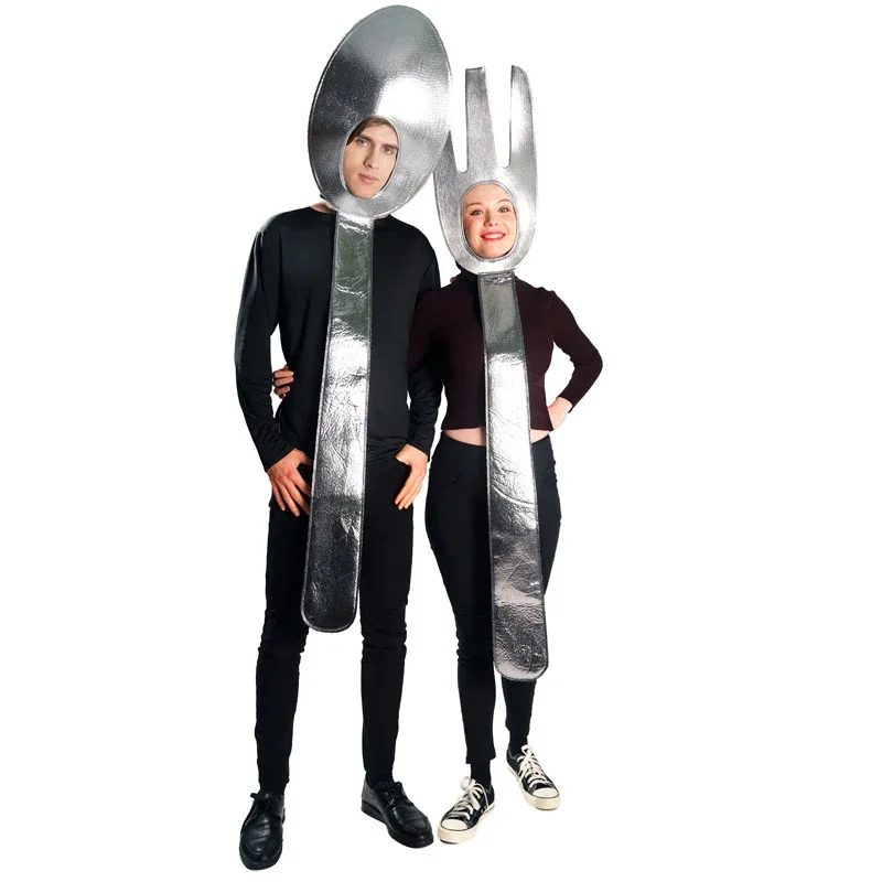 

Man adult Spoon Soup Fork Tunic Costume Funny Couples Kitchen Utensil Suits Halloween Cosplay Lover Party Jumpsuit