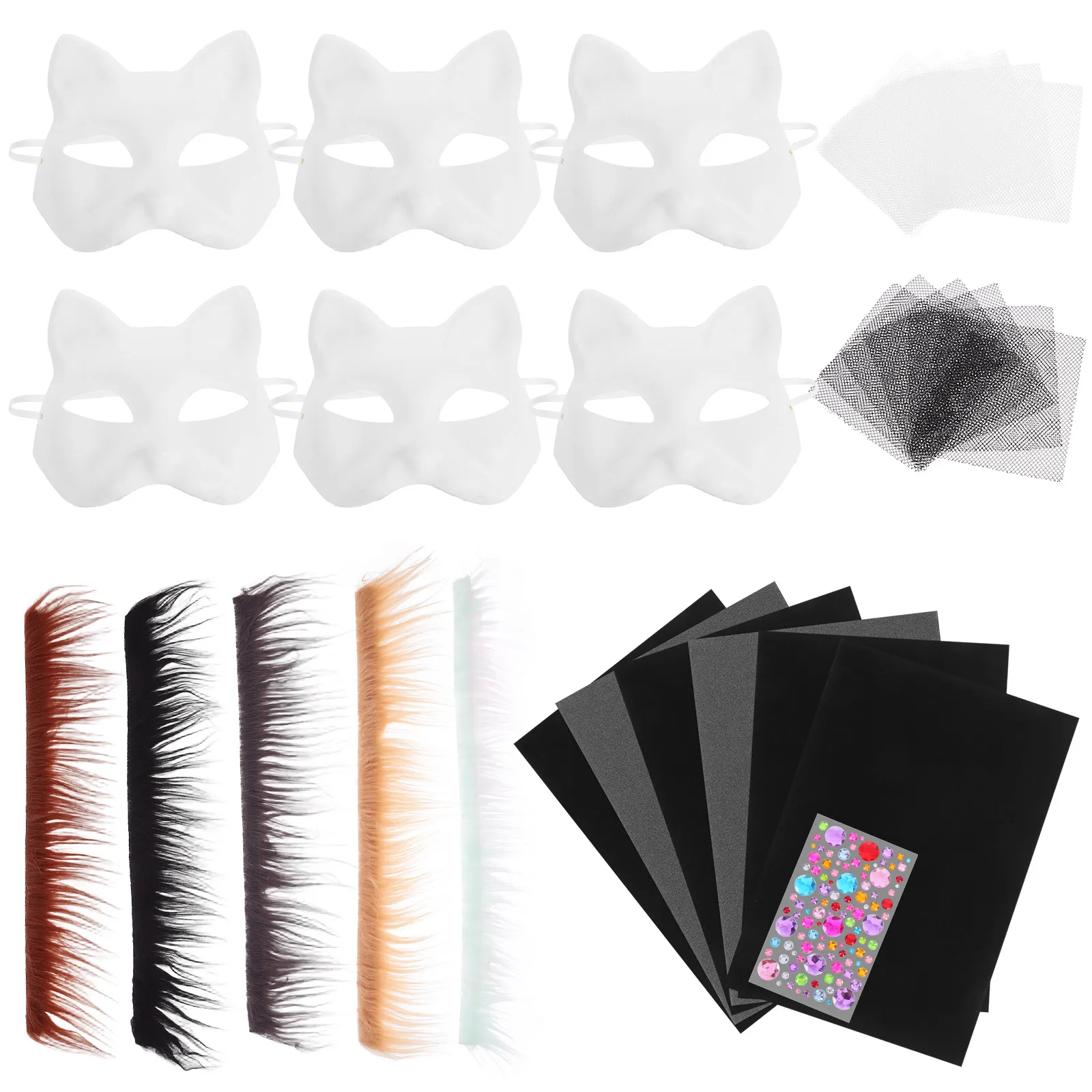 

DIY Cat Mask Set Blank Paper Masks Masquerade Party Cosplay Unpainted Decor Supplies Halloween Kit Face Prop Toy