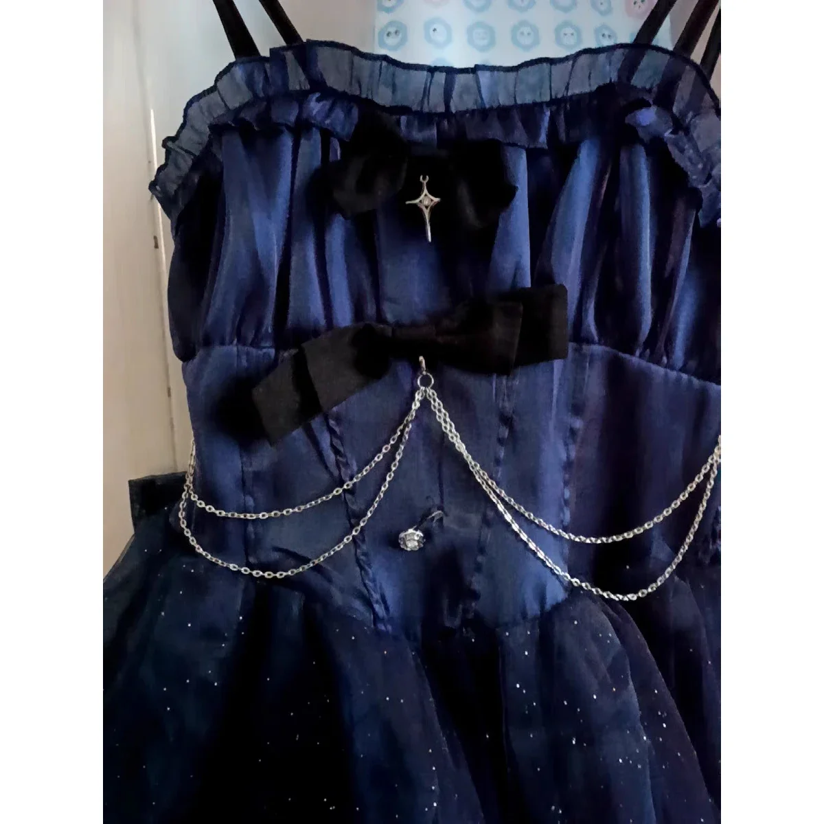 Frauen Kawaii Rüschen Schleife Hosenträger Prinzessin Kleider Viktorianisch Gothic Lolita JSK Minikleid Mädchen Süße Fee Party Schleppendes Kleid