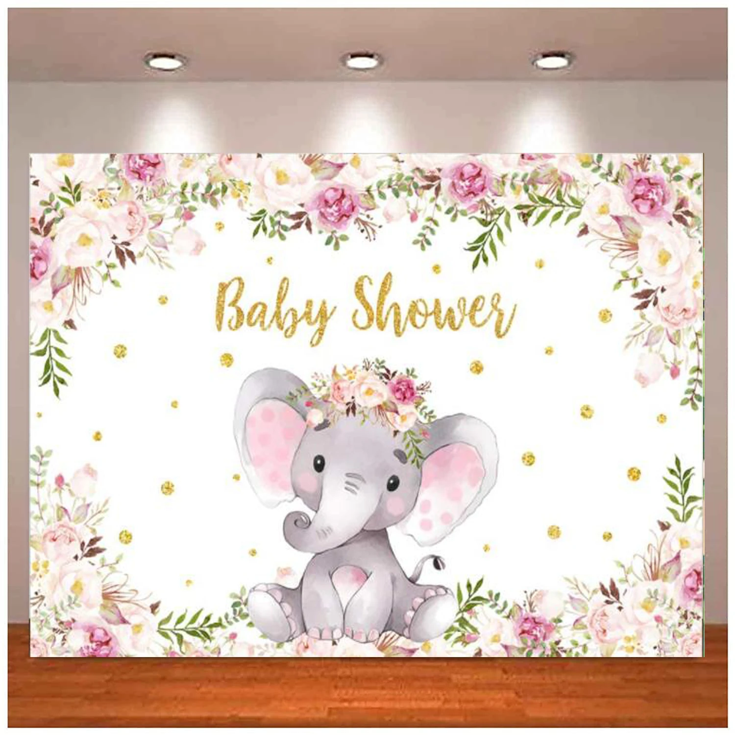 

Girl Elephant Baby Shower Photography Backdrop Purple Floral Background Party Decoration Banner For Newborn Princess Photo Booth