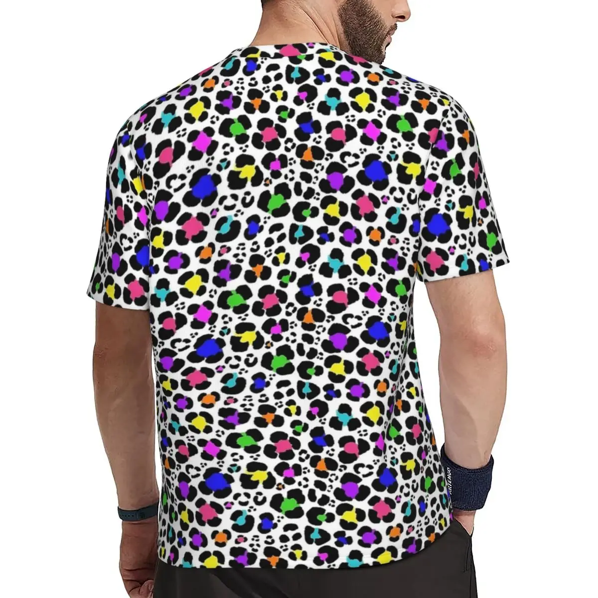 Bright Rainbow Ombre Gradient Leopard Print Pattern Gym T Shirt Summer Animal Skin T Shirts Tshirt For Men Clothing Plus Size
