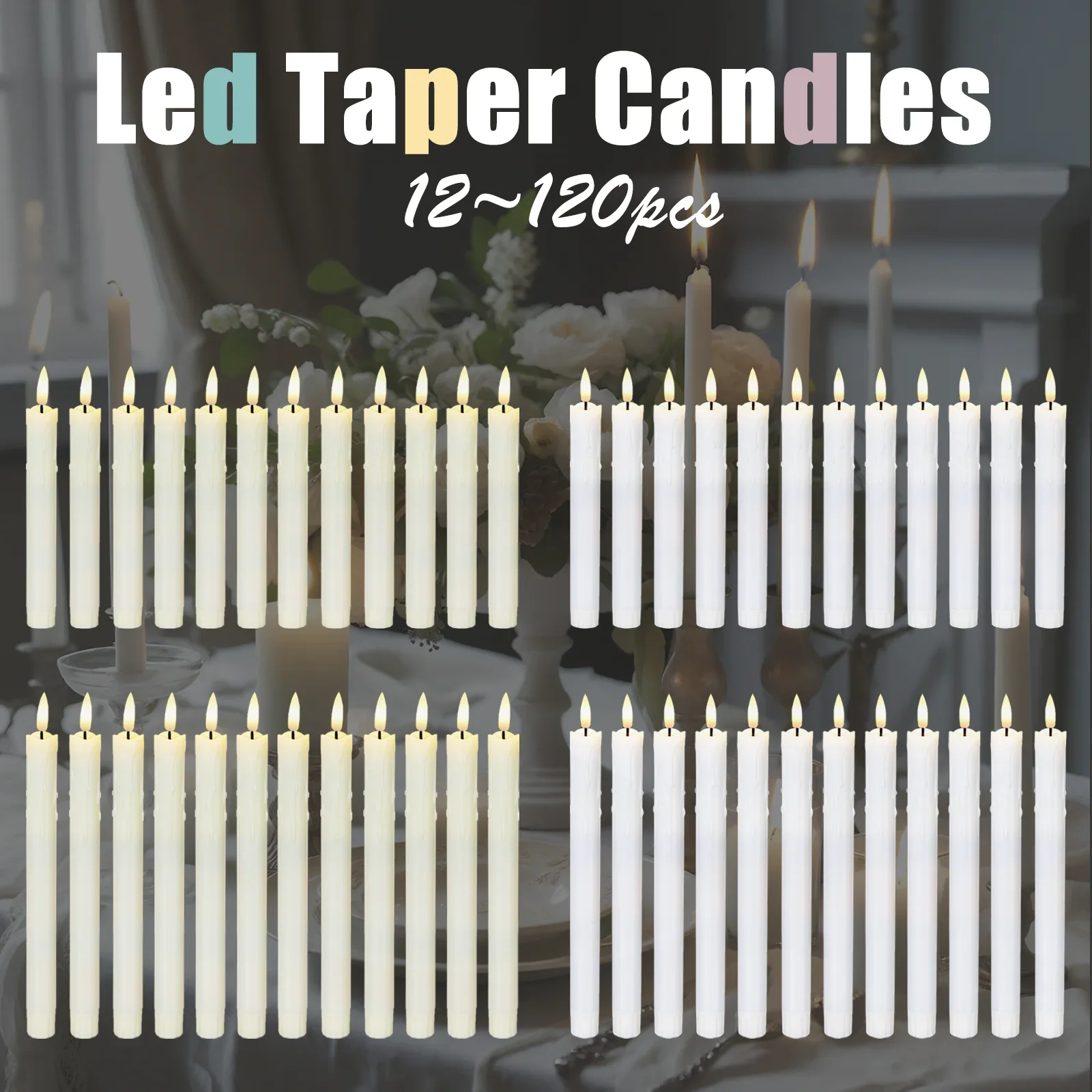 12-120Pcs Flameless Led Taper Candles Decorative Artificial Candles Wedding Flickering Fake Candle Home Halloween Candlesticks