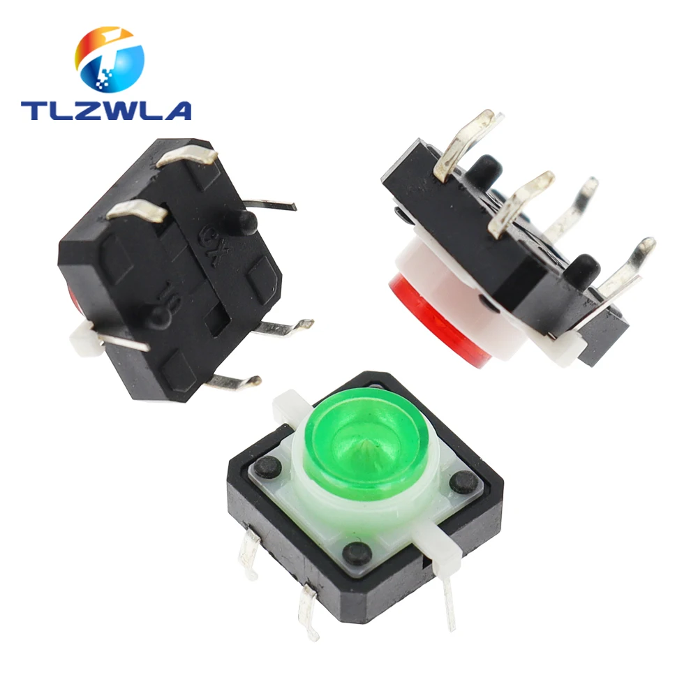 5PCS 12X12X7.3 Tactile Push Button Switch Momentary Tact LED 5 Color 12X12X7.3mm 12*12*7.3mm