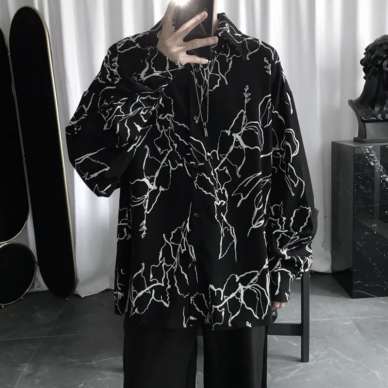 Dark Style Long-Sleeved Shirt Men 2025 Spring And Autumn New Street Fashion Trend Loose Shirt Handsome Student Y2k Shirt Men