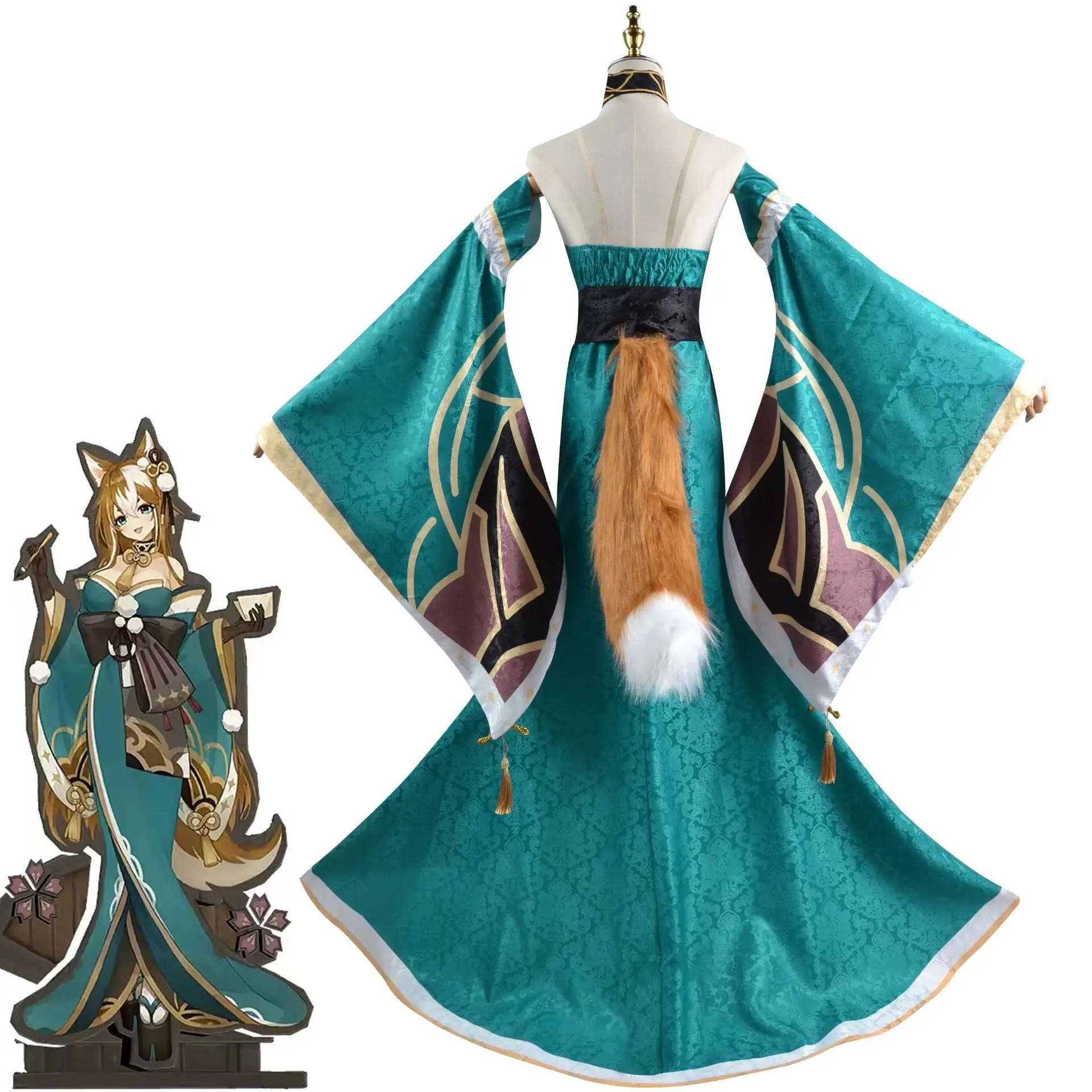 Costume de Cosplay de Dessin Animé Genshin Impact pour Fille, Kimono Bidimensionnel, Gorou, Lignes Foncées, Miss Sheena