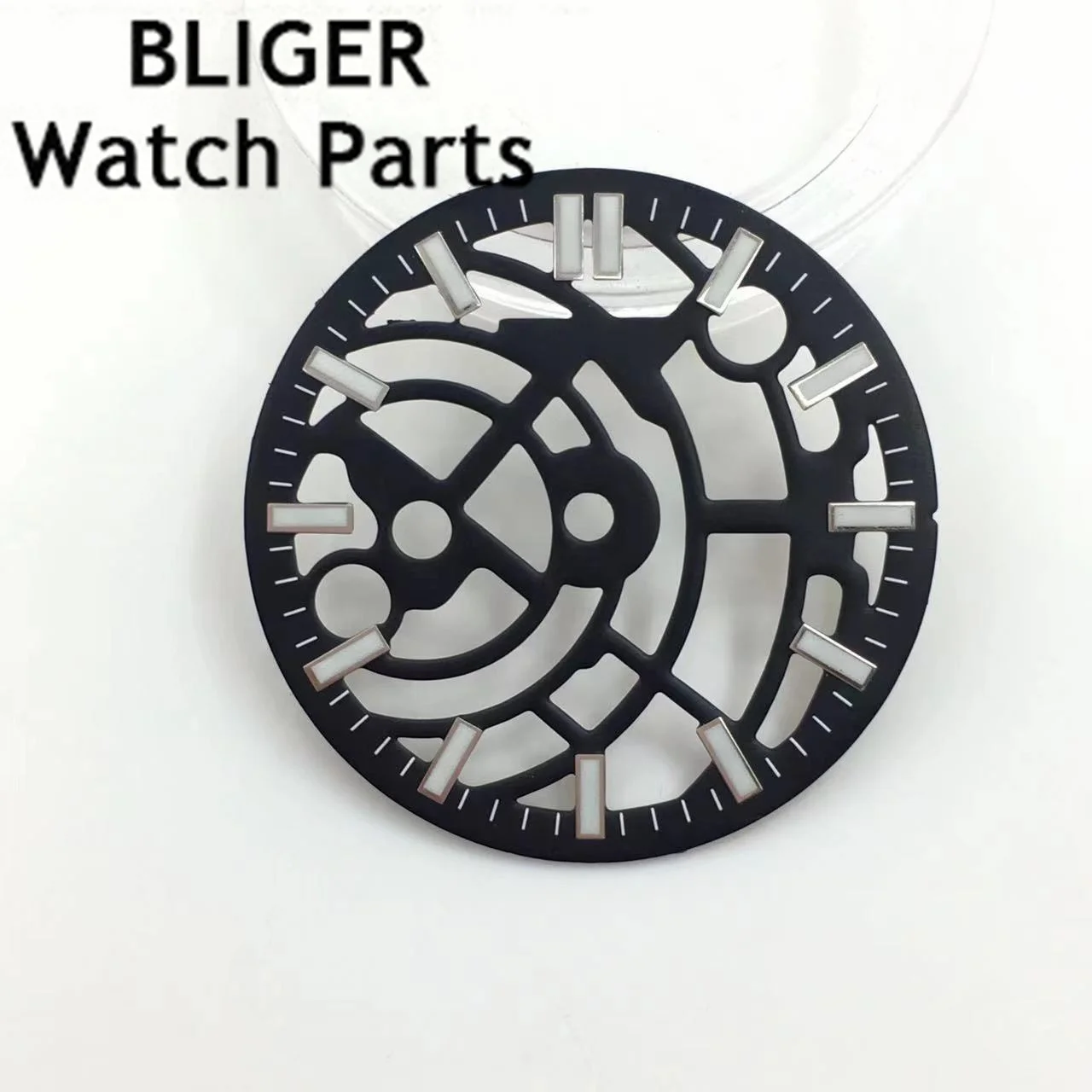 BLIGER 28 ملم أسود أزرق أخضر أبيض قرص ساعة مضيئة تناسب حركة NH70