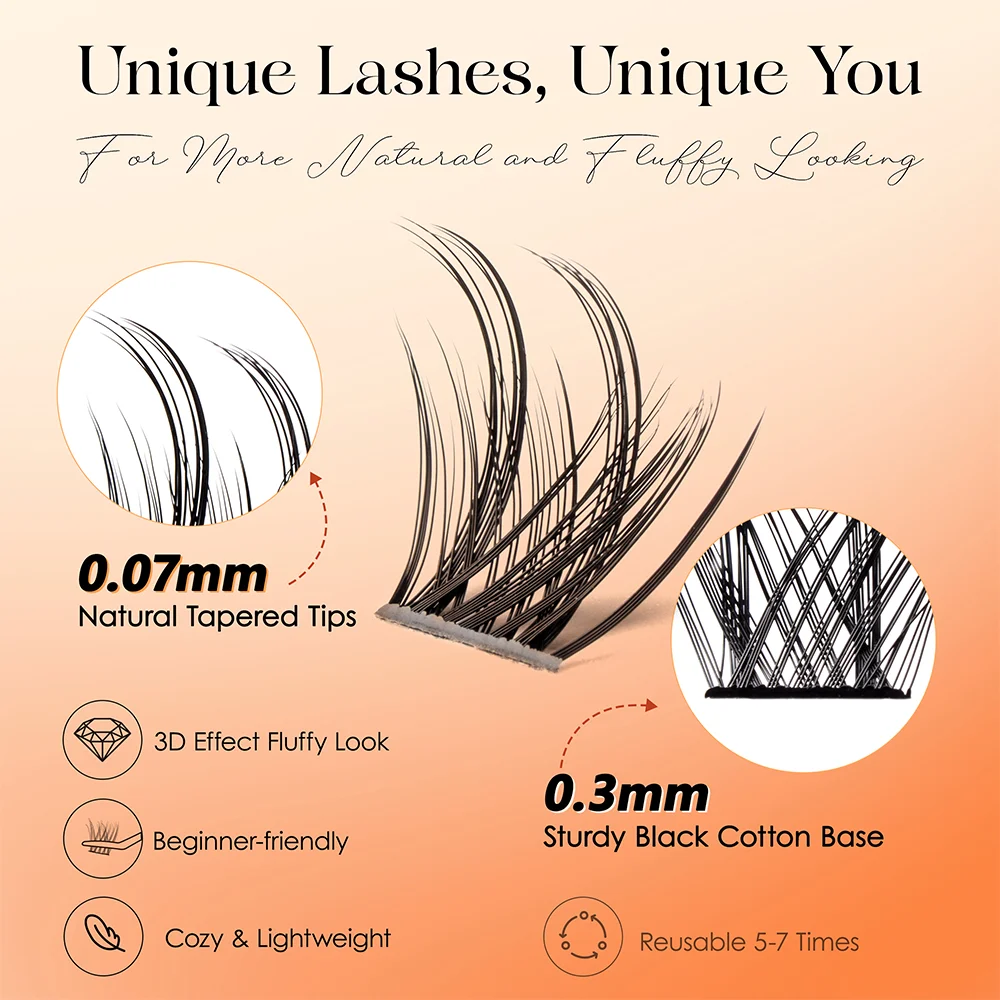 VYRILA DIY Cluster Lashes Fluffy Natural Individual Reusable Cilia For Daily Eyelash Extension D Curl 8-16mm Festivals Makeup