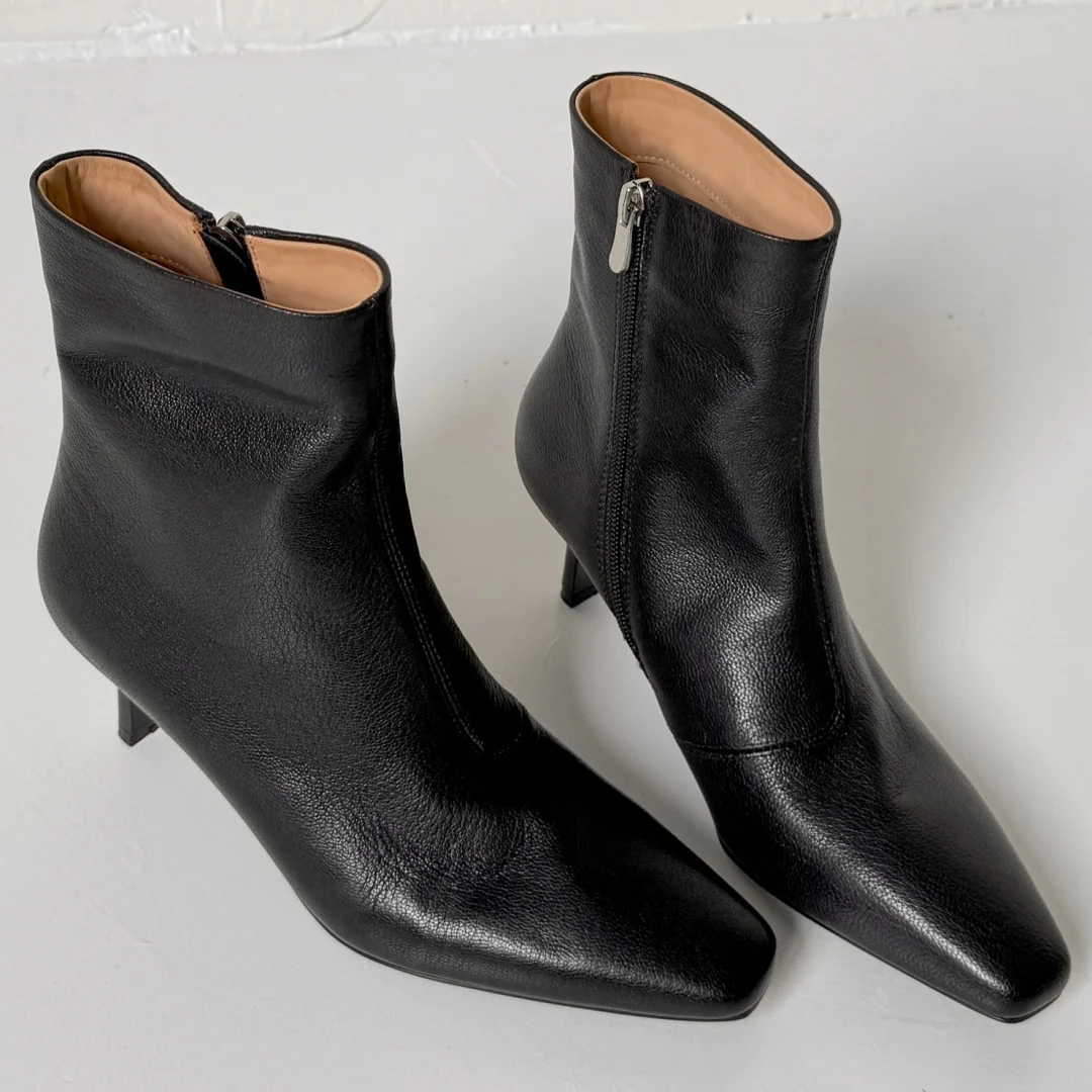 

Женские осенние ботильоны из овчины с квадратным носком и боковой молнией, элегантные женские туфли на тонком высоком каблуке 5,5 см, повседневные тонкие модельные короткие ботинки