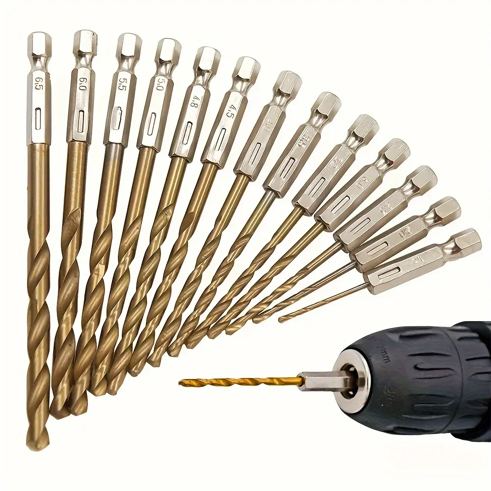 

Hexagonal handle 13pc Titanium Twists drill 1.5-6.5mm electric drill screwdriver drilling reaming drill tool